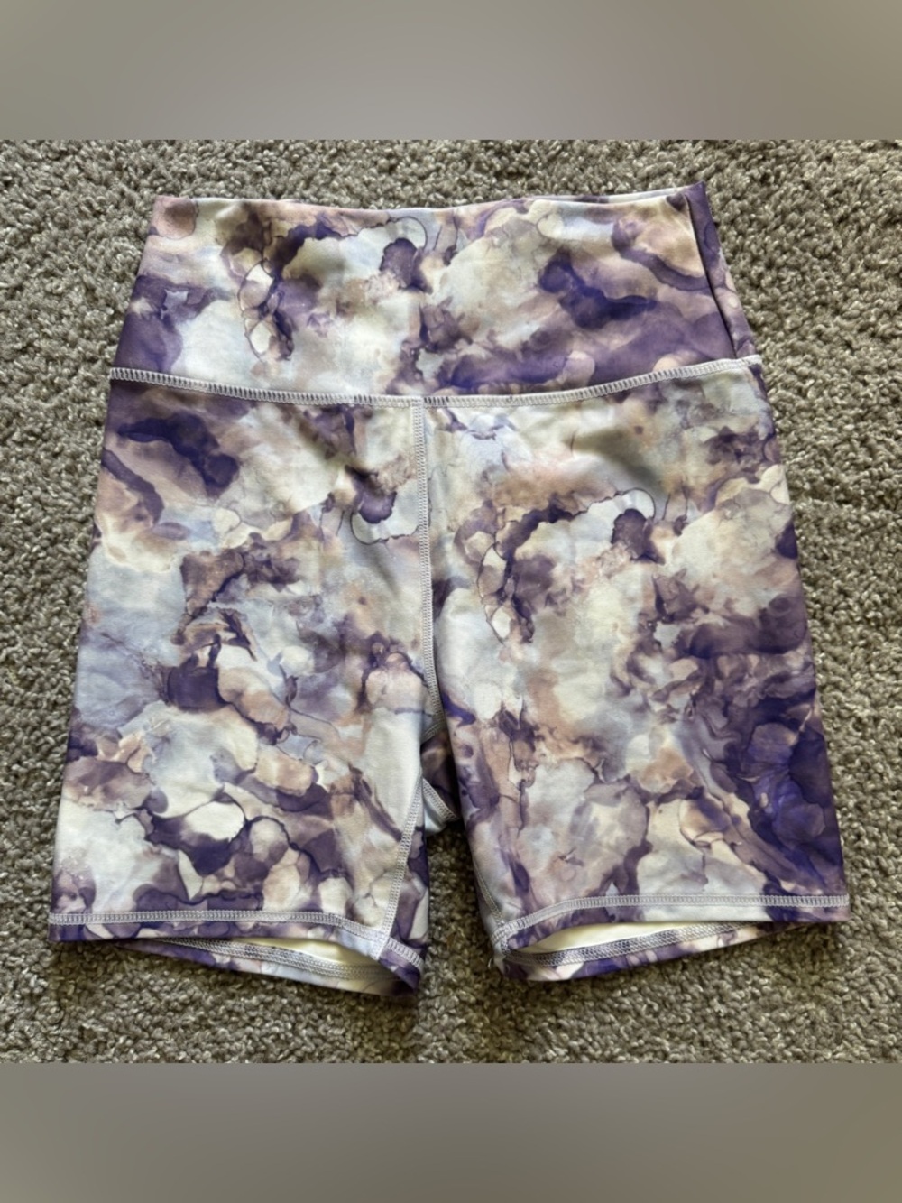 Balance Collection Purple and Cream Marble Bike Shorts-Medium